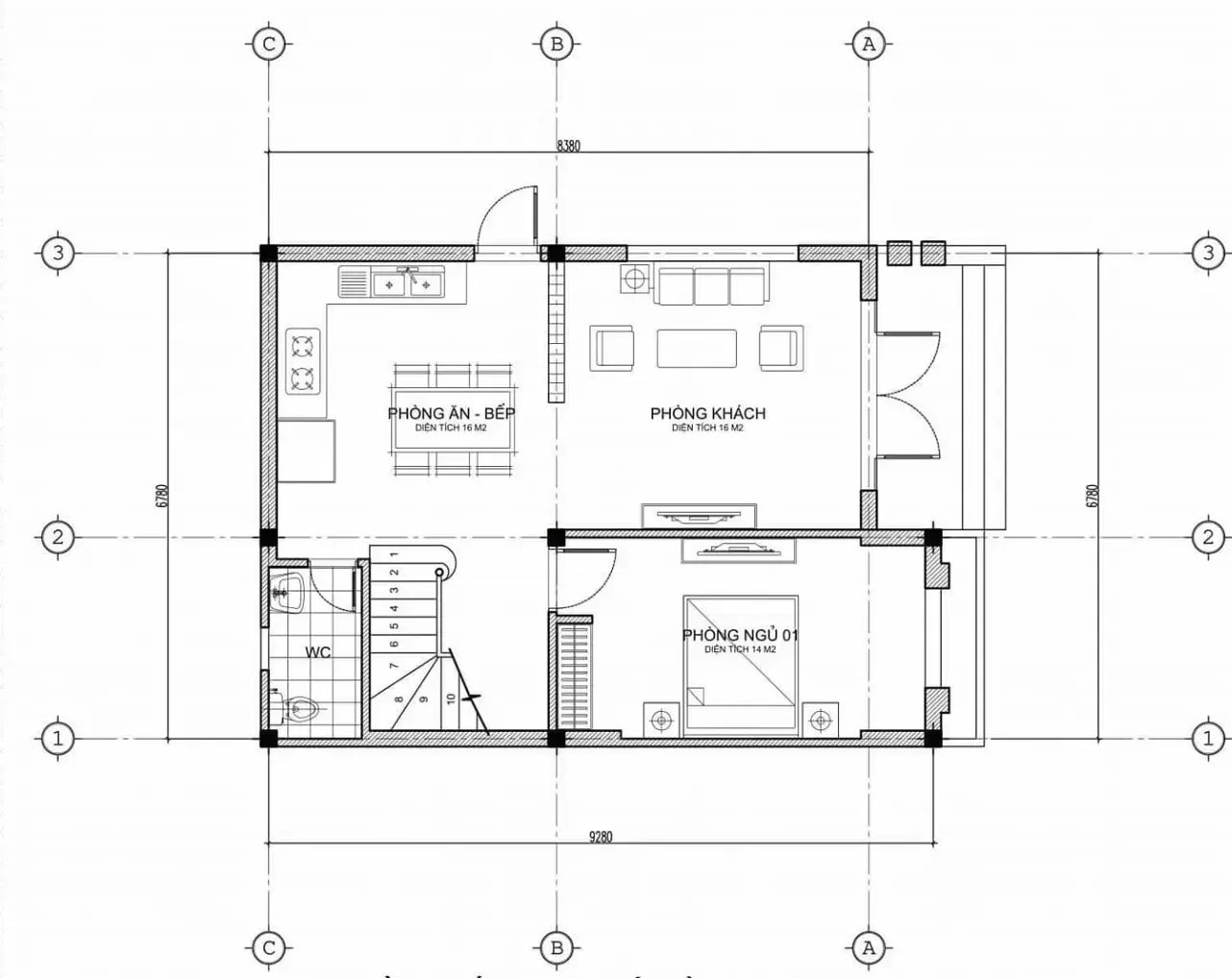 Tham khảo bản vẽ công năng của mẫu nhà đẹp 1 tầng 